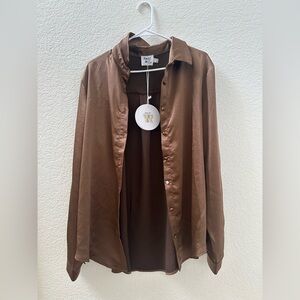 NWT Princess Polly Chocolate Brown Satin Oversized button down